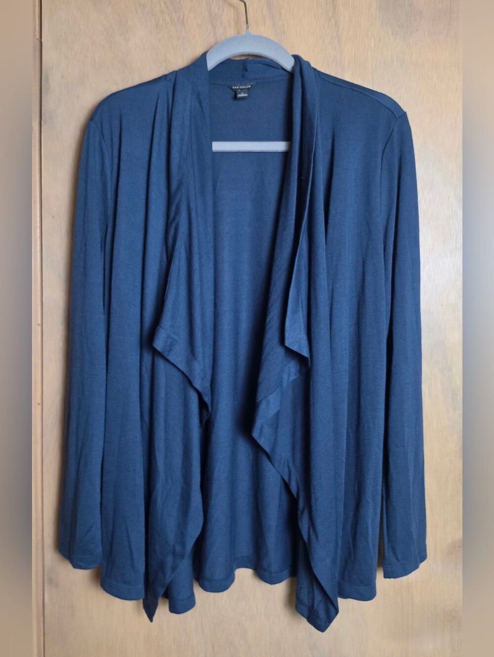 Ann Taylor Blue Cascade Shawl Draped Open-Front Cardigan Large